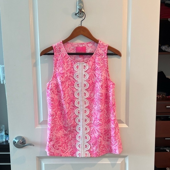 Lilly Pulitzer FOLA SLEEVELESS TOP PINK BLOSSOM FOXY LLAMA - Picture 7 of 15